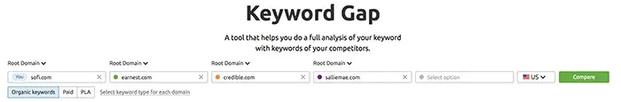 مقایسه وب سایت توسط keyword gap