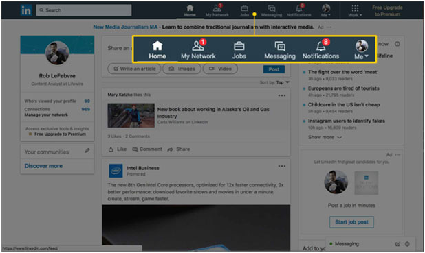 بخش های مختلف لینکدین