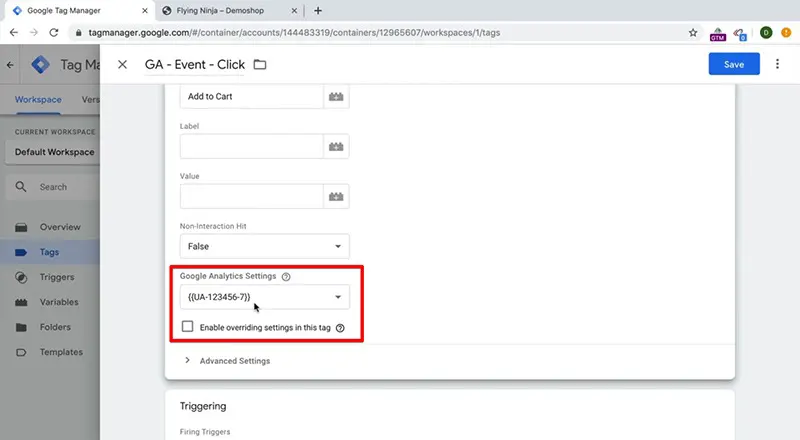 گزینهی Enable override settings in this tag را غیر فعال کنید.