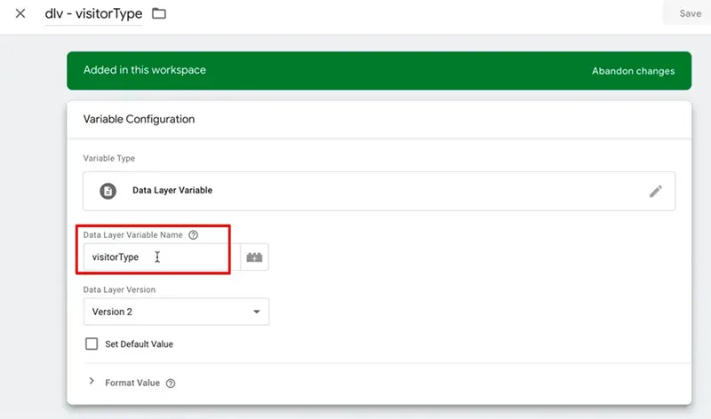 در فیلد Data Layer Variable Name اسم متغیر را انتخاب کنید.