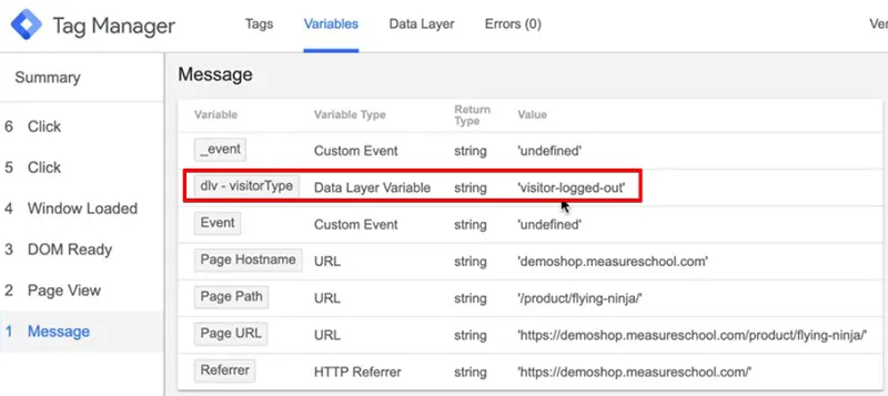 میتوانید متغیر ساخته شده را از قسمت Variables مشاهده کنید.